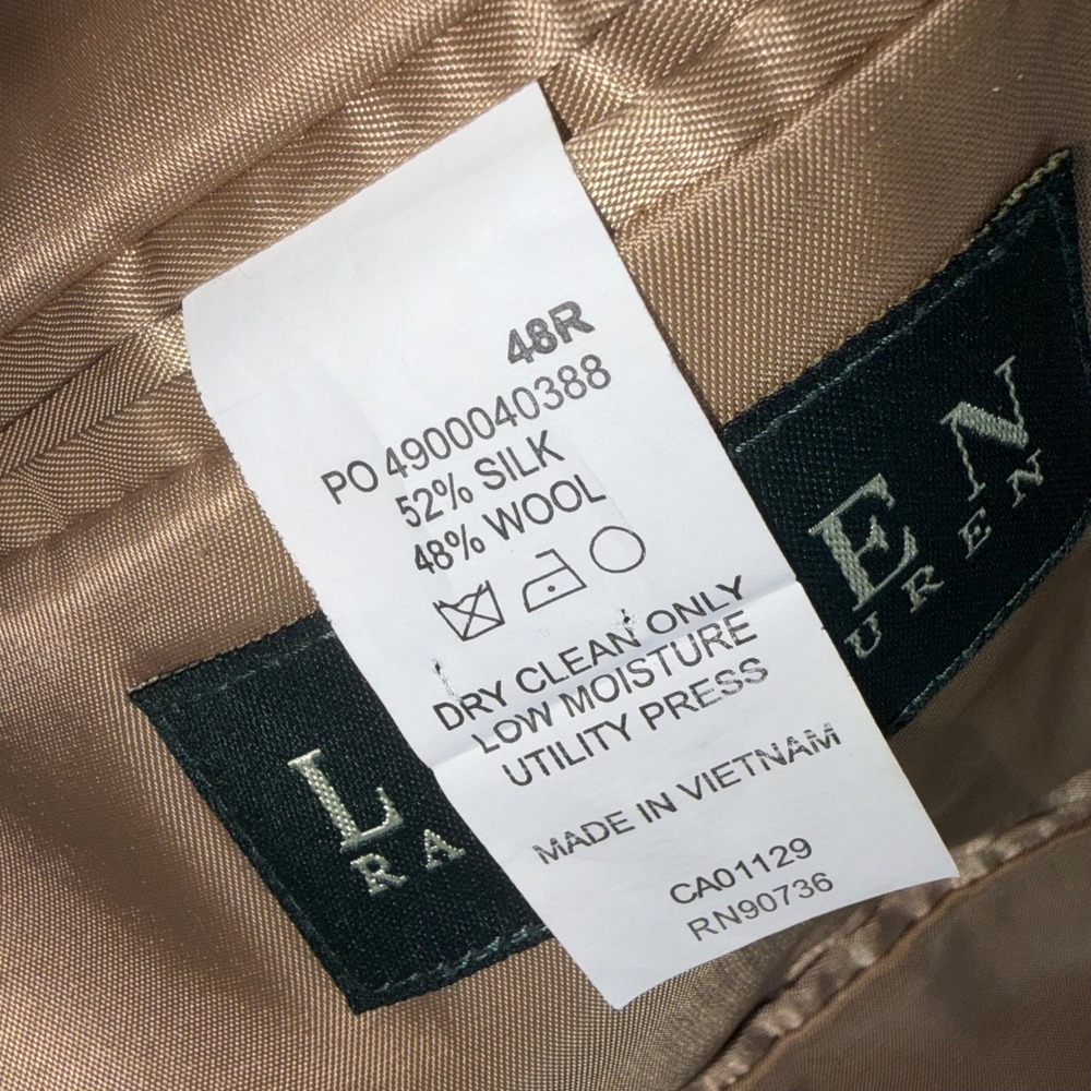 Lauren Ralph Lauren Mens 48R Blazer Brown Silk Wool Herringbone Sport Coat - Picture 3 of 7